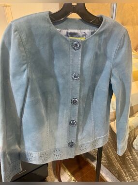 Sigrid Olsen Light Blue 💯% Suede Button-Front Jacket